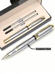 1 metalowy długopis, 2 wkłady, zestaw prezentowy w pudełku – personalizowany, ekskluzywny prezent biznesowy dla mężczyzn, prezent na festiwal, luksusowy długopis z pełną obudową na powrót do szkoły, wystrój biura