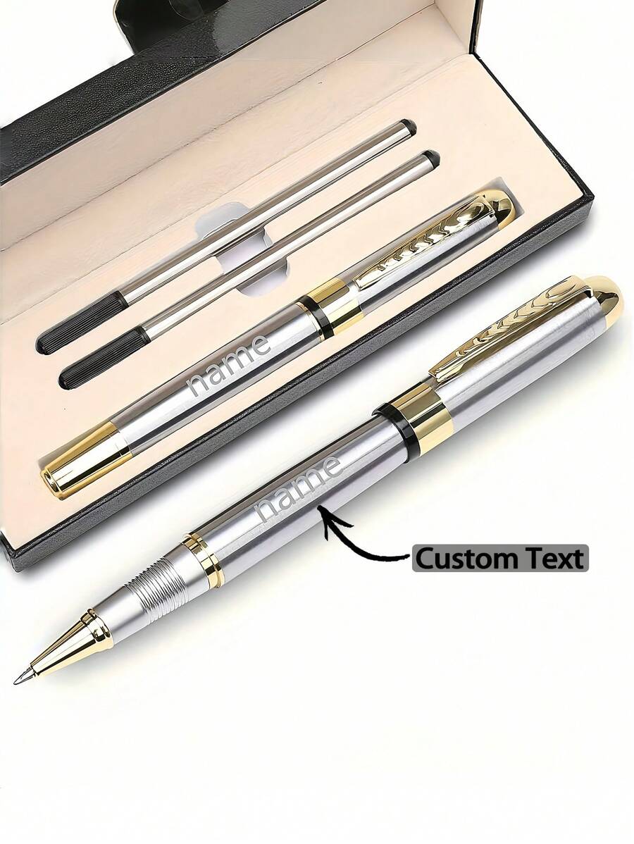 1 metalowy długopis, 2 wkłady, zestaw prezentowy w pudełku – personalizowany, ekskluzywny prezent biznesowy dla mężczyzn, prezent na festiwal, luksusowy długopis z pełną obudową na powrót do szkoły, wystrój biura
