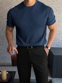 Men's Summer Twist Texture Crew Neck Pullover Knit Sweater - Blue - View 1