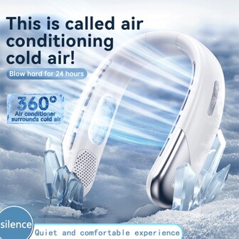 1pc Neck-Neck Fan Usb Charging Lazy Portable Small Fan Student Office Sports Leafless Neck-Neck Fan Charging Digital Display Outdoor Refrigeration Summer Cooling Artefact Silent Turbine Neck Neck-Neck Leafless Mini Fan Mini 100 Speed Neck-Neck Small Fan