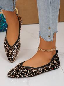 女士加大码美国尺码 5-10 春秋新款时尚棕色和蓝色面料尖头平底一脚蹬休闲鞋，适合搭配裙子