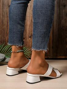 Sandalias de tacón alto blancas para mujer, sandalias casuales y elegantes de moda para damas - Blanco - Ver 7