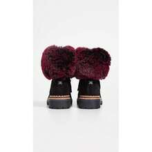 Sam Edelman Bowen Black Suede Combat Fur Lined Lace Up Combat Hiker Ankle Boots - Black/Raspberry Wine - View 4