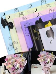 10 piezas de papel de envolver de estilo de ramo de floristería semitransparente con diseño floral de rosa, resistente al agua, estilo coreano simple para la temporada de graduación 2025, papel para manualidades y envoltura de regalos