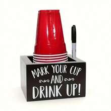 Rustic Wooden Cup Holder With Marking Slots, Suitable For Coffee Shops, Bars, Parties - Fits Most Plastic Cups, Non-Waterproof, Rectangular Storage Box For Organization Back To School