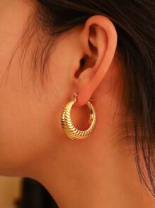 1 Pair Women's Elegant Minimalist Luxury Gold Crescent Moon & Heart Shaped Stainless Steel Earrings, Suitable For Concerts, Parties, Banquets, Holiday Gifts