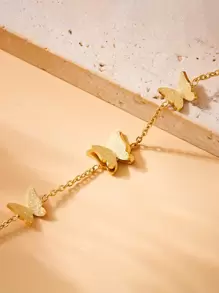 1 pieza Pulsera elegante de cadena con 5 mariposas de moda, brazalete de lujo de alta gama y sensación de sencillez, sin incluir caja de regalo