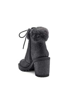 Botines de combate con tacón de bloque, con adorno de pedrería y puño de piel de Jessica Simpson Deliah en color gris plata - Peltre Multi - Ver 5