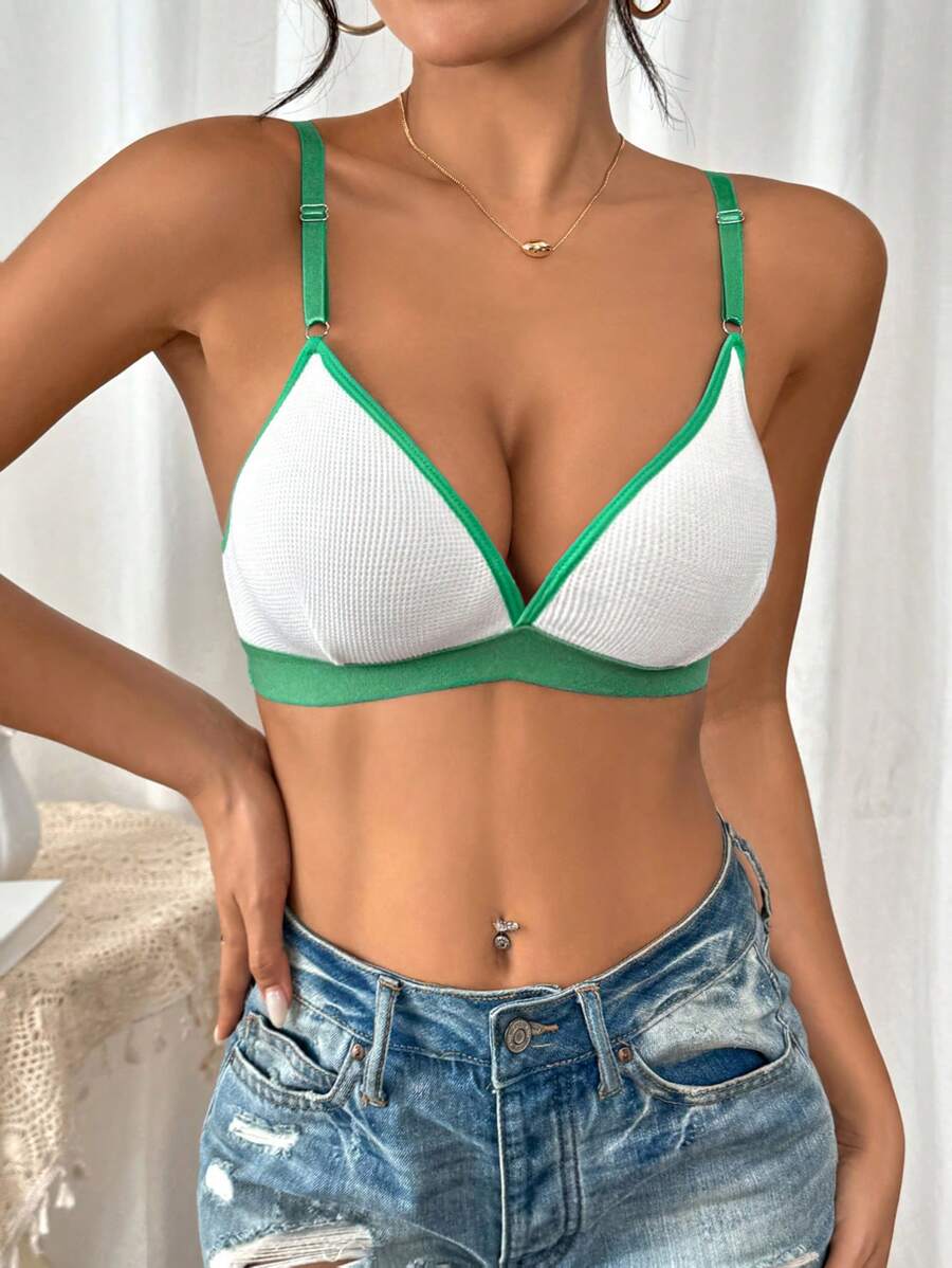 Simple Single Layer & Wireless/Wire-Free Women's Waffle Texture Adjustable Strap Bras - White - View 1