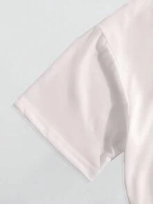 女士心形标语印花短袖休闲圆领T恤 女士纯色圆领简约字母短袖休闲上衣 休闲短袖T恤 - 白色 - 查看 4