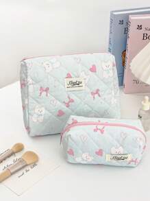 1PC Red Love Bow White Bear Makeup Bag, Fashionable And Casual Large Capacity Portable Zipper Makeup Bag, Travel And Vacation Essential Sanitary Pad Makeup Bag, Bag Cushion , Wired Headset, Earplug, Headset, Charger, Lipstick, Cosmetics, Perfume, Skin Care And Beauty Products, Home Decoration, Suitable For Mothers, Women, Nurses, Students, Female Students, Keys, Holiday Gifts