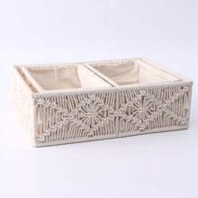 1pc White Rectangular Handwoven Rope Storage Basket, Delicate Handmade Desktop Organizer Box For Trinkets, Decorations, Jewelry And Small Items, Suitable For Daily Home Organization, Party Decoration And Holiday Storage - White - View 8