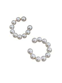 1 Pair Faux Pearl Clip On Earrings, C-Shape Non-Pierced Earrings For Girls, Fashion Jewelry Birthday Gift, Everyday Wear - one-size - View 4