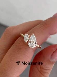 1pc Women's Quality Pear-Cut Double Stone 925 Sterling Silver Ring, 2ct Pear Moissanite, Minimalist French Design Jewelry, Wedding/Anniversary Gift, Includes Moissanite Certificate And Deluxe Gift Box