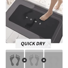 1/3 tấm thảm nhà tắm chống trượt thấm hút màu đen in chữ HOME, thảm vệ sinh hình chữ U bằng gel silica họa tiết cổ điển, thảm chùi chân thấm hút cho bồn rửa mặt, thảm dày 2,5mm dùng trang trí phòng tắm, thảm trải sàn, thảm trải sàn ngoài trời, thảm chùi chân, phụ kiện trang trí phòng tắm cho mùa thu, trang trí lối vào trường học - Màu đen đơn giản - Xem 4