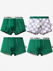 4pcs/Pack Boys' Comfortable Breathable Cartoon Panda Print Briefs, Gift For Boys - Green - View 2