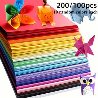 100/200pcs Rich Handmade Paper Set, 10 Different Colors, Excellent For Origami, Arts & Crafts, Office Supplies, Scrapbooking, Sewing, Paper Crafting Tools - Premium Paper Materials.,School Supplies,Back To School