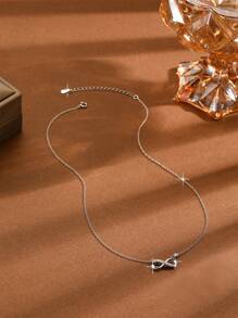 1pc 925 Sterling Silver Fashionable & Simple European-Style Cubic Zirconia Necklace, Luxury & Minimalist Jewelry Gift For Women - Silver - View 5