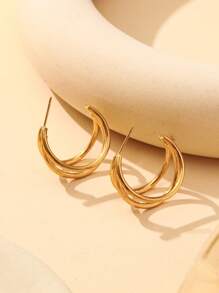 1 Pair Women's Elegant Minimalist Luxury Gold Crescent Moon & Heart Shaped Stainless Steel Earrings, Suitable For Concerts, Parties, Banquets, Holiday Gifts