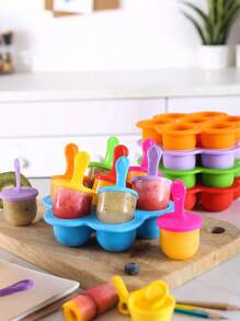 7 Hole Ice Cream & Popsicle Mold ,Simple DIY Frozen Snack Maker,DIY Ice Cream & Fruit Shake Maker With Easy-Grip Handles And Drip TrayFor Home Kitchen,Youngsters And Family Fun