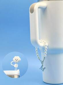 精致时尚的仿珍珠杯链，适用于 30 和 40 盎司玻璃杯，带有 3D 金属字母细节和可爱的草帽，简约而优雅的 26 个英文字母水杯装饰配件，男女通用夏季配饰，返校用品，生日礼物