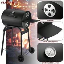 Charcoal Grills Outdoor BBQ Grill, Barrel Charcoal Grill With Side Table, With Nearly 500 Sq.In. Cooking Grid Area, Outdoor Backyard Camping Picnics, Patio And Parties, Black By DNKMOR - 常規尺寸 - 查看 4