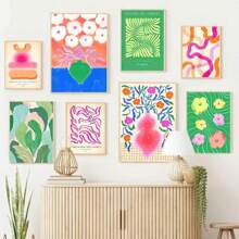 1 件复古花瓶线条几何花朵形状墙壁艺术海报印刷品北欧帆布画抽象画客厅装饰无框架