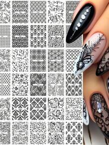 30PCS Flower Bronzing Nail Art Stickers, Self-Adhesive Nail Art Decals For, Nail Art Supplies For Women And Girls,30 Sheets European Style Flower Embossed 3D Nail Art Stickers & Decals(Black),Black Lace Foral Vine Relief Design Nail Art Stickers,Asymmetrical Geometric Shapes Glitter Embellishment,Spring And Summer Flower Nail Art Decorations For Women And Girls