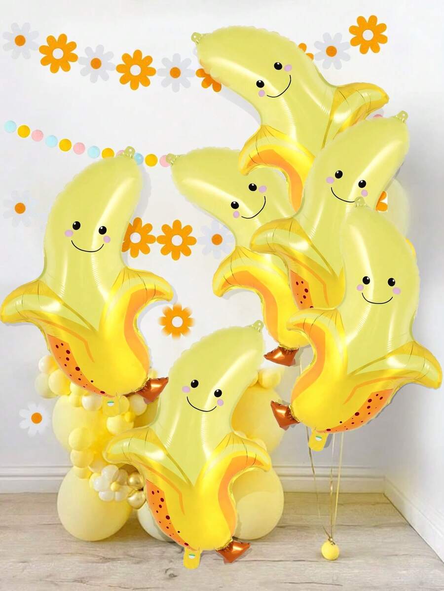 6 件香蕉形铝箔气球，适用于香蕉主题派对装饰、生日、迎婴派对、夏季水果主题活动 - 彩色 - 查看 1