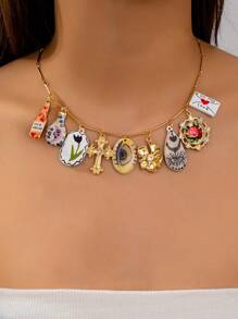 1 Pc Printed Flower Cross Charms Necklace For Women Lily Flower Floral Moon Star Necklace