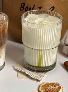 1个条纹玻璃咖啡杯，带盖和吸管，便携简约风格，可盛装水、茶或咖啡，圆形，容量400毫升 - 彩色 - 查看 8