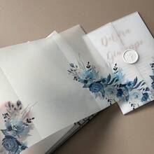 NIEWSPECIAL 20张紫色/粉色/蓝色/橙色水彩花卉带叶子羊皮纸，适用于5x7英寸婚礼请柬、DIY请柬、羊皮纸信封、定制请柬、夏季生日礼物、海滩主题、返校用品、房间装饰 - 藍色 - 查看 5