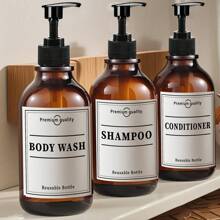 WCIC 16.9oz Glossy Brown Shampoo And Conditioner Dispenser Set,With Wall Mount Brackets Punch Hole Installation, Lotion Pump Bottles,Shower Soap Dispenser With Labels,Plastic,Refillable - Dish Soap Shampoo Conditioner Body Wash Dispenser For Bathroom Shower Wall Back To School - Multicolor - View 4
