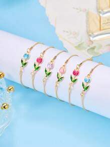 1 pieza Brazalete elegante con tulipán esmaltado