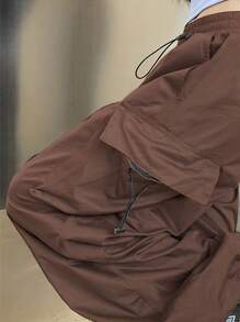 Women Parachute Drawstring Pockets Cargo Pantalones Casual Loose Fit Baggy Pants  Y2k Clothing - màu nâu - Xem 2