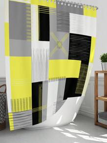 1pc/4pcs Geometric Art Color-Blocking Bathroom Decoration Waterproof Shower Curtain, With 12 Hooks, Bath Mat, U-Shaped Floor Mat, And Toilet Lid Cover, Bathroom Set For Full Scenario