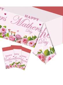 1 pièce Nappe de table imprimée de fleurs pour fête, nappe de table en plastique jetable et imperméable, décoration de table thème Fête des Mères, décoration de maison, convient pour les festivals, anniversaires, mariages, fêtes, 54*108 pouces
