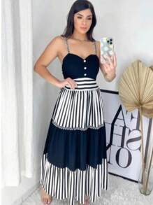 DRESS WITH STRIPES - 彩色 - 查看 1