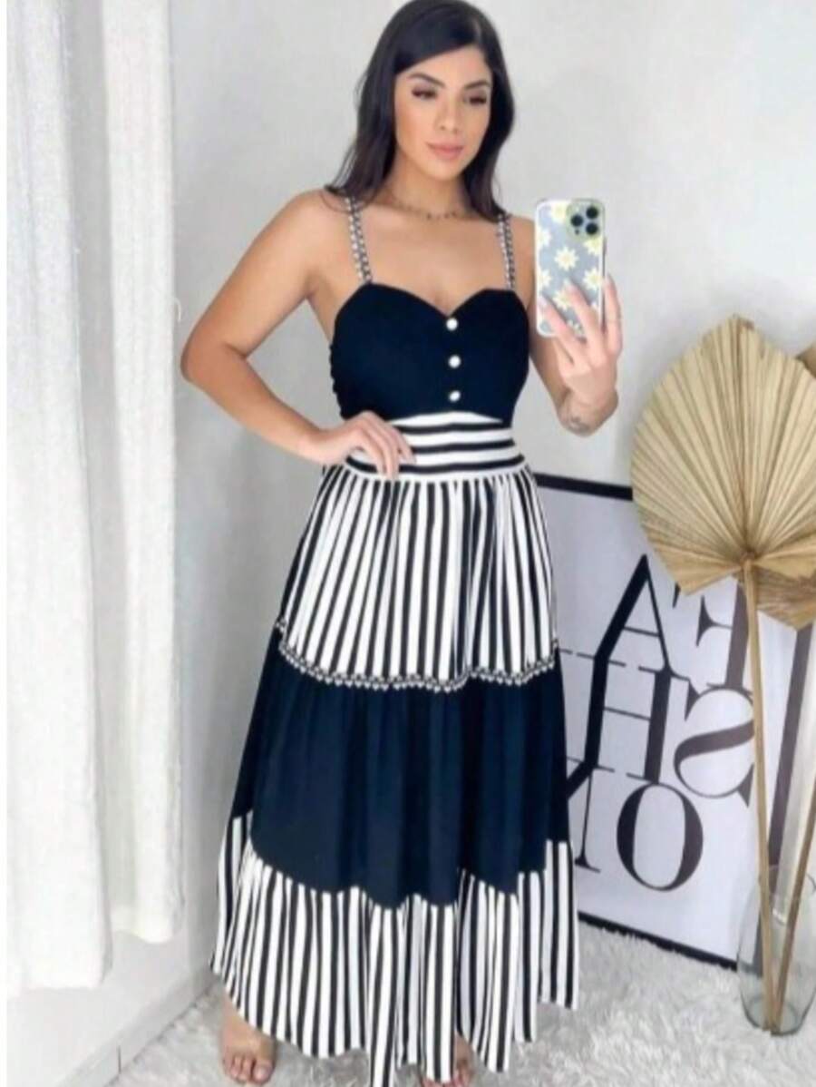 DRESS WITH STRIPES - 彩色 - 查看 1