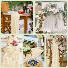 2pcs, Multi-Color Autumn Thanksgiving Tablecloth, Cheesecloth Tablecloth, Reddish Brown Bohemian Country Gauze Tablecloth, Suitable For Wedding Parties, Baby Baptism Autumn Decoration, Perfect For Wedding Parties, Bridal And Baby Welcoming Parties, Birthday Parties, Christmas, Thanksgiving, Valentine's Day, And Other Special Events.