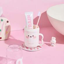 无味旅行牙刷盒和漱口杯套装 - 便携式，塑料牙膏杯，可爱兔子设计，浴室漱口杯，节省空间的随身卫生解决方案，适合商务旅行和度假 - 彩色 - 查看 9