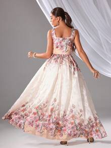 Women's Floral Print Maxi Bridesmaids Dress With Flared Hem - Multicolor - View 2