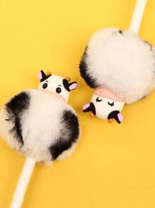 Plush Cow Pressing Ballpoint Pen, Office Stationery, Milky Cow Design Ballpoint Pen For Students