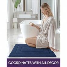 Bathroom Rug Mat, Extra Soft Absorbent Premium Bath Rug, Non-Slip Comfortable Bath Mat, Carpet For Tub, Shower, Bath Room, Machine Washable, 24"X43", Grey - Navy - View 7