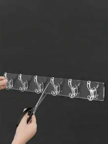 6pcs Self-Adhesive Bathroom Waterproof Damage-Free Hooks, Crystal Towel Hanger Trimmed To Size No-Drill