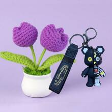 1pc Handmade Crocheted Yarn Simulation Tulip Potted Plant, Round Cute Woven Yarn Tulip, 1 Double Headed Stamen, 1 Triple Headed Flower Bud, Desktop, Car, Office, Home Decoration, Small Gift, Can Be Given To Family, Friends, Classmates, Birthdays, Teachers, Souvenirs, Night Market Camping Parties, Scenic Spots Easter Gifts Graduation,Garden Decor,Outdoor Plant,Gardening,Fake Flowers
