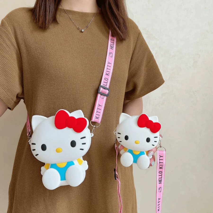 SANRIO 1pc Hello Kitty Silicone Crossbody Pouch, Featuring Japanese-Style Animal Print Design, Water-Resistant, Adjustable Strap And Zipper Closure, Suitable For Outdoor Activities And Machine Washable