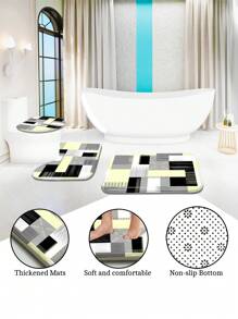 1pc/4pcs Geometric Art Color-Blocking Bathroom Decoration Waterproof Shower Curtain, With 12 Hooks, Bath Mat, U-Shaped Floor Mat, And Toilet Lid Cover, Bathroom Set For Full Scenario