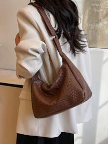 European And American Style Woven Rhombus Pattern Casual Large Capacity Commuter Retro Fashion Underarm Shoulder Bag