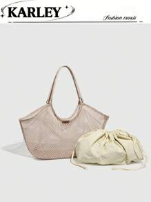 2 Pieces Women Fashion Bag Set, Summer New Mesh Handbag, Large Capacity Bag, Versatile Shoulder Tote, Handbag, Mommy Bag, Stylish Ladies Purse - Multicolor - View 2